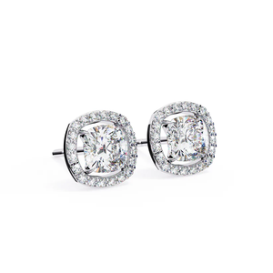 Pendientes de Diamantes con Corte Cushion y Halo, Plata de Ley 925, 1 Ct en Total, 5.5 mm en el Centro, 1.1 mm en los Laterales, Joyería Fina - Product Image 1