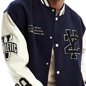 Veste universitaire en laine, nouvelle arrivée 2024, col montant, capuche, décontractée, baseball, patchwork, hiver, manches en cuir, veste tissée - Product Image 6