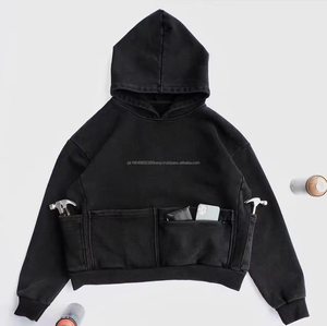 Sudaderas con capucha de gran tamaño sólido hombres mujeres alta calidad pulóver sudadera personalizada 100% algodón peso pesado lavado ácido carga bolsillo Sudadera con capucha - Product Image 4