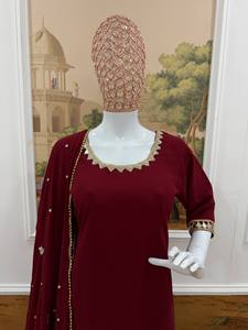 Traje Kurti de Georgette con Espejos para Mujer, Diseño con Cordón, Dupatta Bordada con Borde de Encaje, para Celebraciones y Ocasiones Especiales - Product Image 5