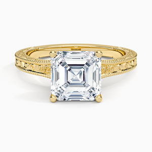 Bague de fiançailles en moissanite taille Asscher 2 carats, gravée motif floral vintage, pour mariée - Product Image 1
