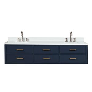 80 Pollici L X 22 Pollici Mobile Bagno Doppio Blu con Top in Marmo Coltivato e Set Rubinetto - Mobili Bagno - Product Image 1