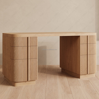 Bureau d'ordinateur moderne FERLY en bois massif avec grain de bois naturel vertical, durable et raffiné, idéal pour le lieu de travail