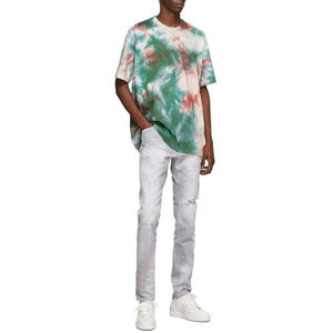 Camiseta de algodón personalizada con efecto tie-dye frontal, cuello redondo, manga corta, estilo oversize, informal, hip hop, 180g, ropa urbana al por mayor para hombre - Product Image 1