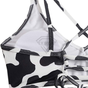 Women Cow Print Bikini Set Crossed Halter Top Thong Bottom Stretch Swimwear Animal Pattern Beachwear Bikini Sets OEM - Product Image 5
