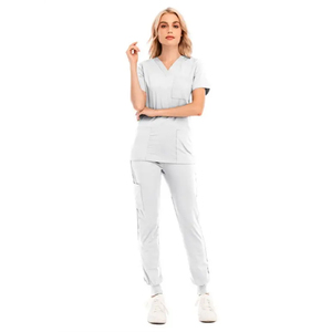 Women's V-Neck <b>Scrub</b> <b>Set</b> Short Sleeve Medical Uniform Nursing Workwear Hospital Suit Custom Logo - Product Image 3