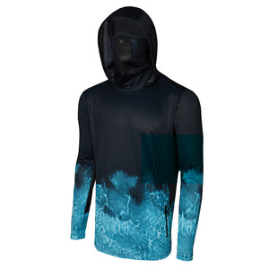 เสื้อฮู้ดแขนยาวผู้ชาย UPF 50 พิมพ์ลายแบบซับลิเมชั่น แห้งเร็ว ผลิตจากโพลีเอสเตอร์ เหมาะสำหรับตกปลา ป้องกันแสงแดด - Product Image 2