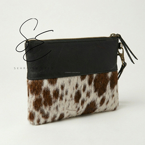 Cowgirl Genuine Leather Hair On Hide <b>Wristlet</b> Clutch Wallet Handmade Western Zipper Pouch Women Cowhide Leather Travel Pouch - Product Image 3