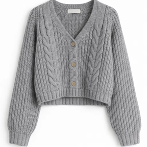 Suéter Elegante de Moda Otoñal, Cárdigan de Punto Trenzado con Cuello en V y Cintura Alta, Suéter de Punto Informal para Mujer - Product Image 1