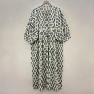 Vestido Midi Informal de Algodón Tejido para Mujer, Mangas Abullonadas, Cintura Imperio, Estilo Babydoll, Vestido de Verano 100% Algodón, Túnica Holgada con Cuello en V - Product Image 1