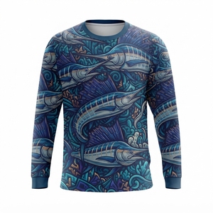 Chemise de pêche à manches longues pour homme, imprimé transfert thermique motif poissons marins, UPF 50, respirante, séchage rapide, polyester, taille adulte - Product Image 1