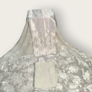 <b>White</b> Luxury Maqbal Dirac Floral Embroidered Fabric with Sequin Work and Matching Garbasaar for Somali Wedding Wear - Product Image 1