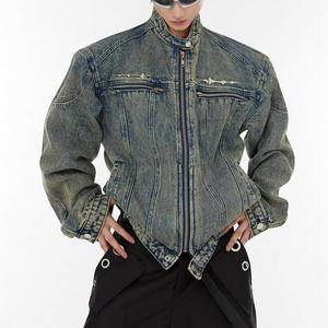 Chaqueta de invierno con capucha y cremallera para hombre Geo Brothers Co, de mezclilla lavada, estilo urbano ecológico, longitud regular, Y2K, cyberpunk, vintage - Product Image 2