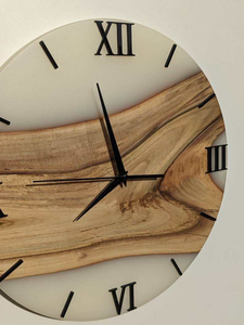 <b>Modern</b> Handmade Wooden <b>Wall</b> <b>Clock</b> with Walnut Wood Resin Epoxy Silent White Needle Dial Mechanical Movement Wedding Decor - Product Image 2
