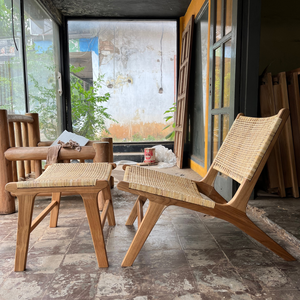 Teak Wood Living Room <b>Sofas</b> Lounge Chair Ottoman Set Handwoven Natural Rattan <b>Cane</b> Accent Chairs Single <b>Sofa</b> Couch Factory Jepar - Product Image 6