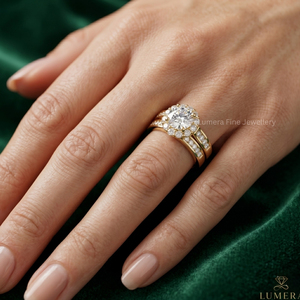 9K 10K 14K 18K IGI Certified Yellow <b>Gold</b> Round Halo Engagement <b>Ring</b> <b>Set</b> with Pave Diamonds for Women Wedding Jewelry - Product Image 5