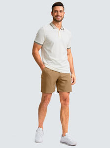 Shorts pour hommes couleur kaki unie avec poches, taille mi-haute, style décontracté, séchage rapide, tissu tissé, fermeture boutonnée - Product Image 2