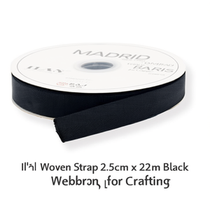 Il Woven Strap 2.5cm x 22m Black <b>Webbing</b> for Crafting - Product Image 3