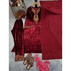 Heavy Pure Viscose Velvet Party Wear Set Top Bottom & Dupatta-Tamaño 2XL - Product Image 1