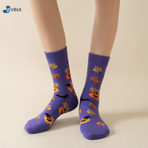 Custom Logo Halloween Crew <b>Socks</b> Purple Cotton Spandex <b>Polyester</b> Men's Breathable Knitted <b>Socks</b> Autumn Pattern Daily Use - Product Image 5