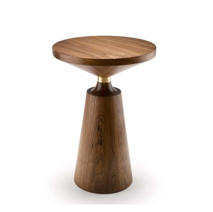 AuraWood <b>Walnut</b> Conical Pedestal Drink <b>Table</b> | Mid-Century Modern Round Side Stand with Brass Ring Details - Product Image 5
