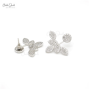Chordia Jewels Floral Pattern Diamond <b>Cuff</b> <b>Earrings</b> 14K Solid White Gold Cluster Diamond <b>Earrings</b> Luxury Bridesmaid Jewelry Sale - Product Image 4
