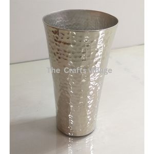 Vase en métal argenté, finition martelée texturée, vase décoratif pour table, décoration élégante pour la maison, centre de table, accent décoratif, cadeau - Product Image 4