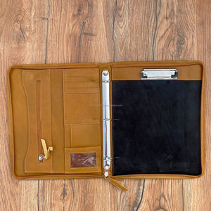 2024 véritable cuir de vachette fermeture éclair fichier dossier sac usiné à la main multifonction portefeuille dossier A4 cuir Document fichier dossier - Product Image 5