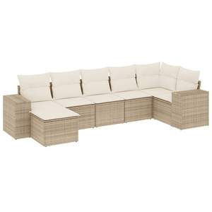 Ensemble de canapés de jardin en rotin PE beige TropiCalm 7 pièces avec structure en acier, mobilier d'extérieur au design contemporain, résistant aux intempéries - Product Image 4