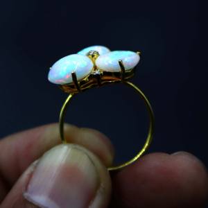 แหวนเงินแท้ 925 ชุบทอง ประดับโอปอลเอธิโอเปียธรรมชาติหลากสี และเพชร แหวนพลอย ของขวัญสำหรับผู้หญิง - Product Image 3