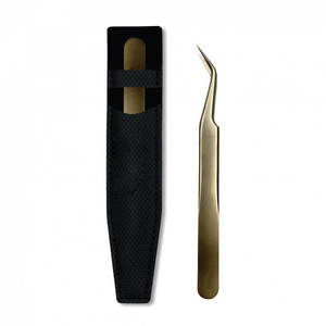 Pince à épiler professionnelle courbée pour extensions de cils, en acier inoxydable, outil pour artiste en cils, avec étui de protection noir, DE-5363, 12 cm, CE - Product Image 1