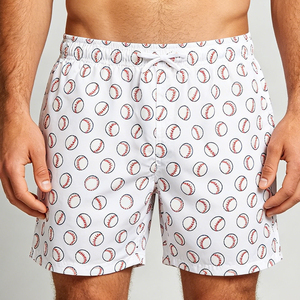 Men's Blue Baseball Print Quick Dry Swim Shorts with Drawstring Closure Casual Board Shorts - Product Image 6