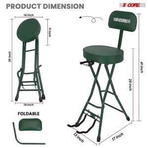 5Core Foldable <b>Padded</b> Guitar <b>Stool</b> with Backrest & Foot Rest for Musician - Product Image 4