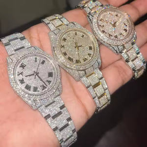 Heavy Look <b>Mens</b> Quartz Analog Watch with Moissanite Diamond Iced Dial Luxury <b>Stainless</b> <b>Steel</b> Rich Style Wristwatch for <b>Men</b> - Product Image 1