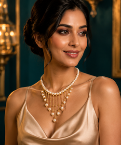 Elegant Women's cultured Pearl Tassel <b>Statement</b> <b>Necklace</b> Gold Plated Wedding Jewelry Round Bead Design - Product Image 4