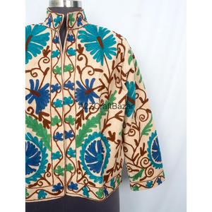 Handmade Embroidered Cotrise <b>Jacket</b> for Women <b>Collar</b> Full Sleeves Quick Dry Breathable Cotton Lining - Product Image 3