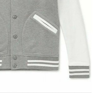 <b>Men's</b> Gray Varsity <b>Jacket</b> With <b>White</b> Sleeves And Front Logo Casual Autumn Wear Regular Fit Knitted Polyester Cotton Blend - Product Image 6