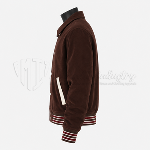 Chaqueta Varsity de Pana Marrón Personalizada para Hombre, Chaqueta de Béisbol Vintage con Letras Bordadas, Fabricante OEM al por Mayor - Product Image 4