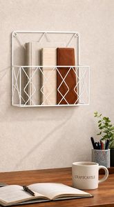 White <b>Metal</b> Wall Mount Magazine Rack Square <b>Grid</b> Design for Home Office Decor - Product Image 5
