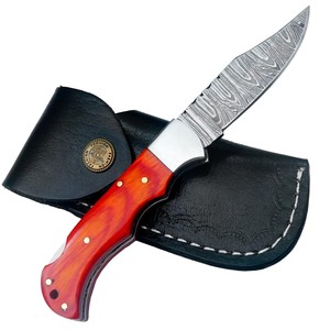 Cuchillo Plegable de Acero Damasco Nordic Forge con Mango de Madera Pakka, Funda, Cuchillo de Bolsillo EDC para Caza, Camping, Cuchillo de Grado Industrial - Product Image 5