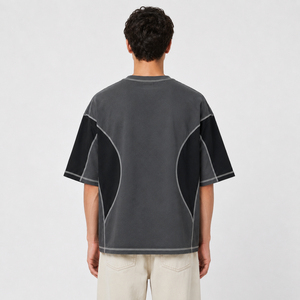 Camiseta Oversize para Hombre con Bloques de Color, Manga Corta, Cuello Redondo, Algodón Tejido, Estilo Casual Urbano, Diseño con Ribete en Contraste - Product Image 6