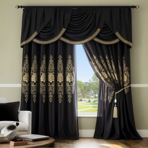 Cortina de Ventana Royal Touch de 4x9 Pies, Panel de Poliéster con Diseño Plisado y Bordado, Material de Lino, Cortina Opaca para Hogar y Hotel - Product Image 1