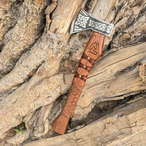 Viking Style Industrial Grade Decorative Axe with Nordic Pattern Head Carbon Steel Blade <b>Wrapped</b> Handle Authentic Rustic Look - Product Image 2