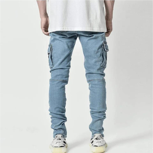 Pantalones Cargo de Mezclilla para Hombre, Corte Regular, Cintura Alta, Transpirables, Jeans Casuales de Verano, Cómodos para Uso Diario - Product Image 4