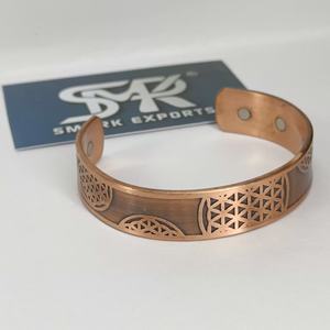 Pure Copper Metal Craft Magnetic Handmade Cuff <b>Bangle</b> <b>Engraved</b> Plain Design Antique/Polished Finish Lightweight Adjustable for - Product Image 2