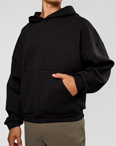 Sudadera con Capucha Negra Oversize para Hombre, Manga Regular, Forro Polar, Casual, Otoño, Color Sólido, Diseño con Bolsillos, Tejido de Punto - Product Image 5