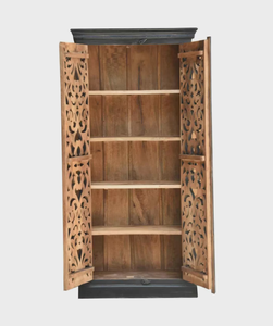 Armoire moderne noire en teck massif sculpté à la main, portes doubles, étagères réglables, pour chambre, appartement, hôtel, maison - Product Image 5