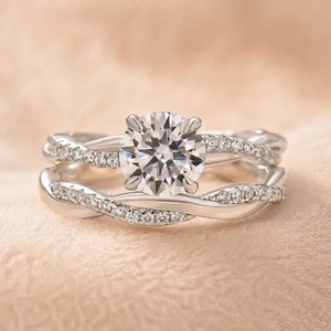 Trendy Design Cut Lab Grown Diamond Engagement <b>Ring</b> Twisted Band D Color VVS Clarity <b>Sterling</b> <b>Silver</b> Gold Plated 4 Prong <b>Set</b> - Product Image 3