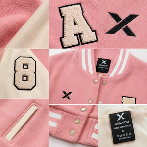 Chaqueta Varsity para Mujer, Color Sólido, Manga Larga, Cuello Camisero, Diseño con Letras Bordadas, para Otoño, ODM, Logotipo Personalizado en la Parte Delantera - Product Image 4