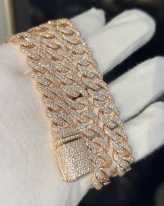 Cadena Cubana de Oro Sólido 9K de 10MM al por Mayor con Diamantes Cultivados en Laboratorio, Engaste de Garras, Brillantes, 3 Hileras de Piedras, Estilo Iced, para Boda, Hip Hop, Unisex - Product Image 1